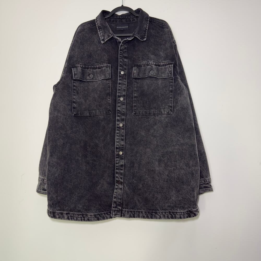 NO BOUNDARIES Faded Black Denim Heavyweight Snap Down Shirt Jacket 
Size 2X XXL